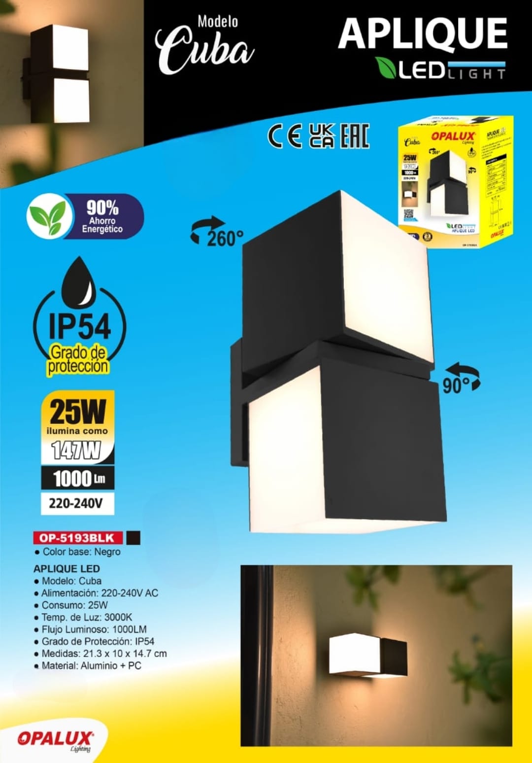 APLIQUE LED CUBA 25W