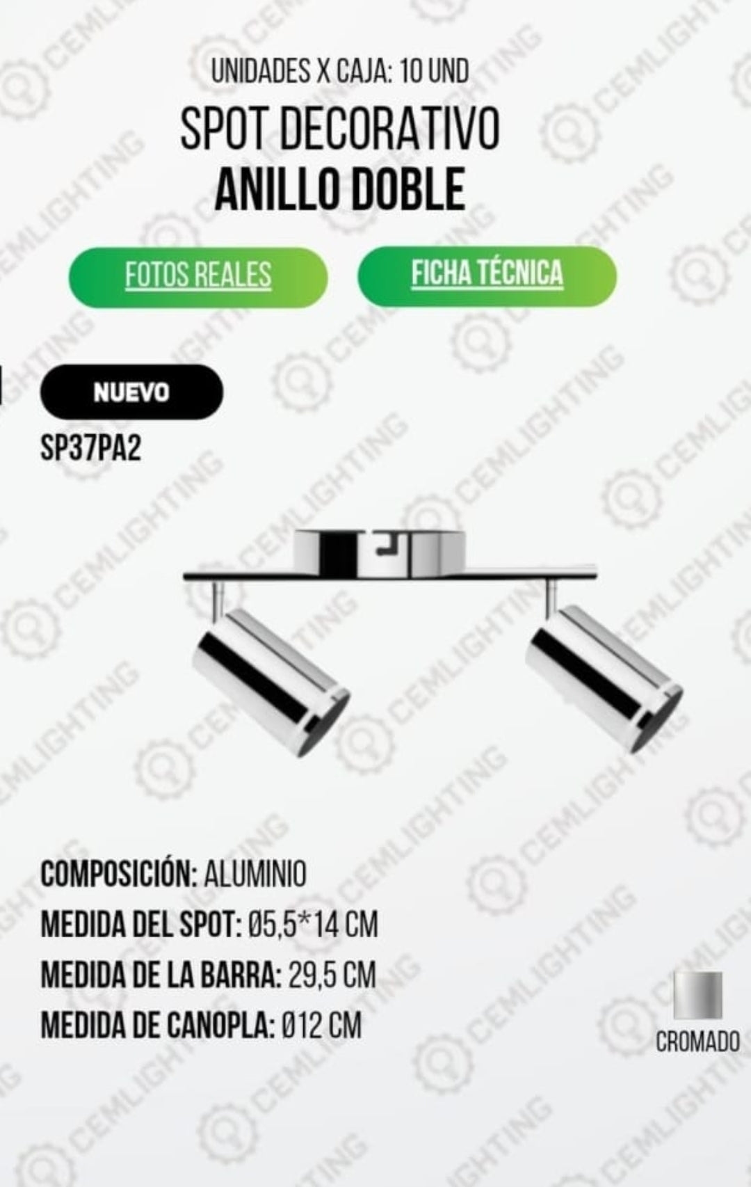 LAMPARA VEGONIA CROMADO 2 LUCES GU10