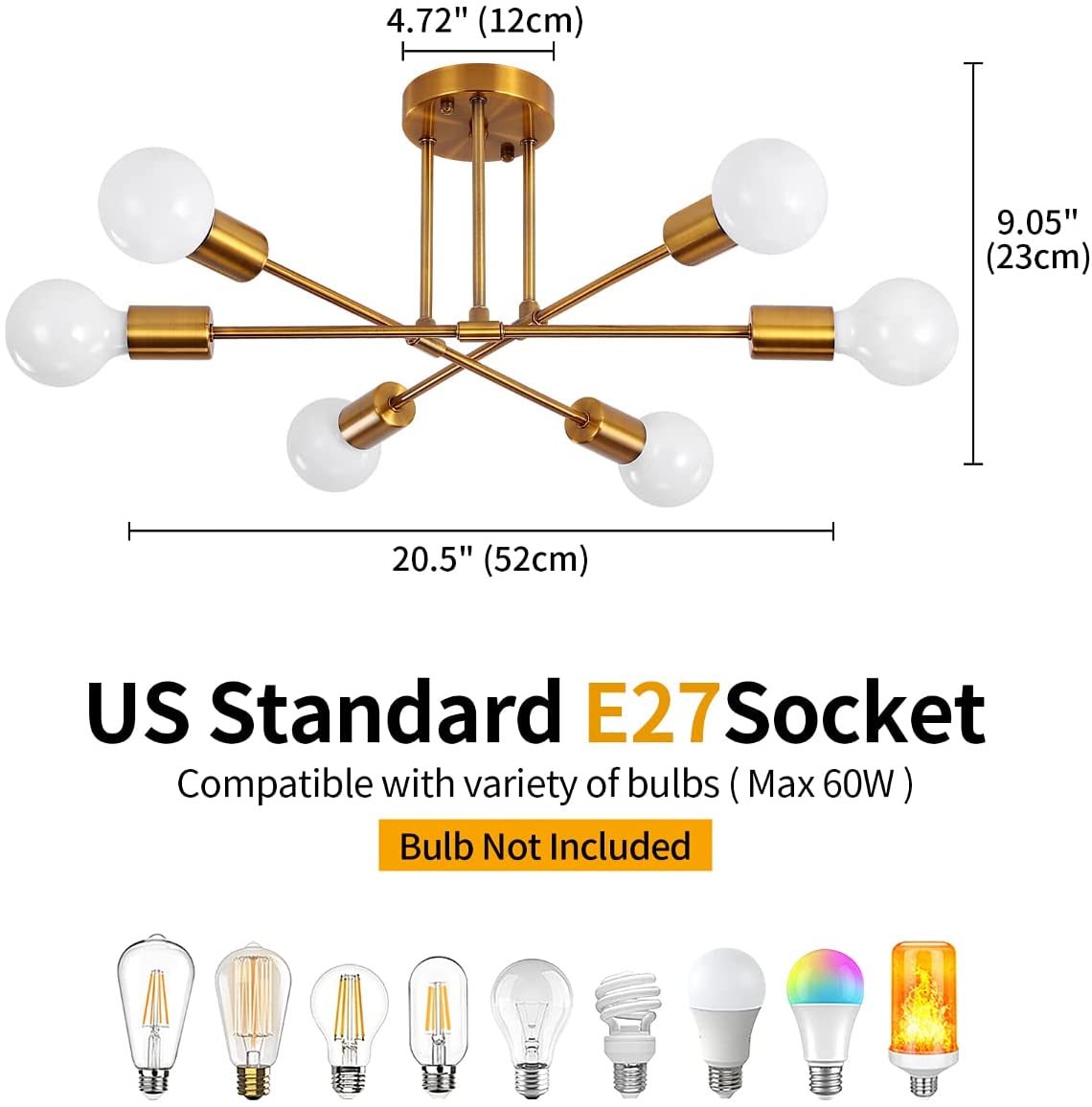 LAMPARA DE 6LUCES DORADO A1-6L E27