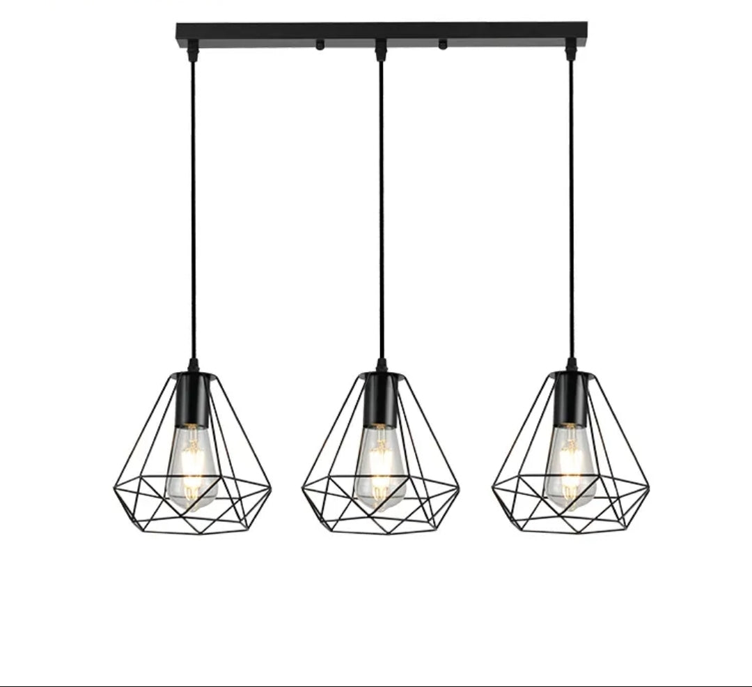 LÁMPARA COLGANTE PRISMA NEGRA DE 3LUCES BARRA