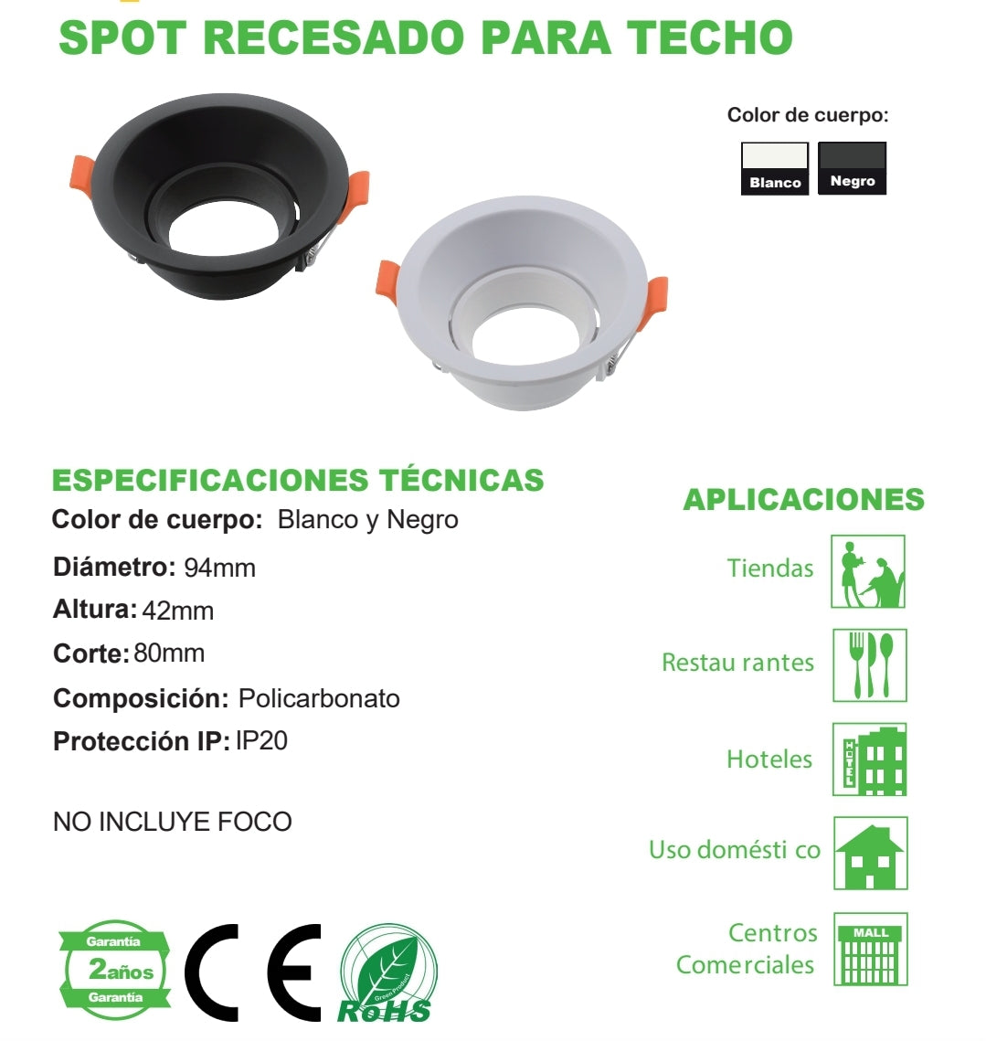 ESPOT RECESADO 9CM SCR94 WH-NG GU10
