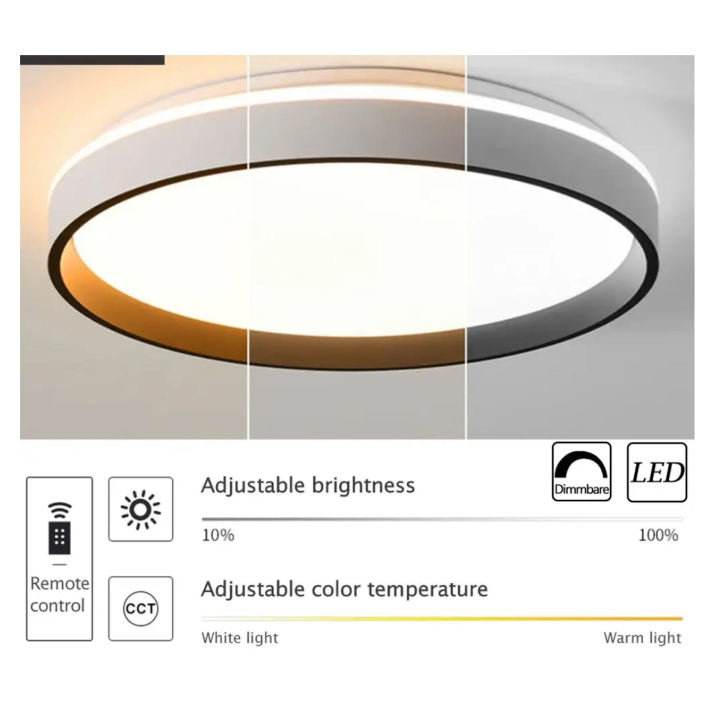 PLAFON LED LAOS BLANCO CON DORADO 48W TRICOLOR 40CM CON CONTROL REMOTO
