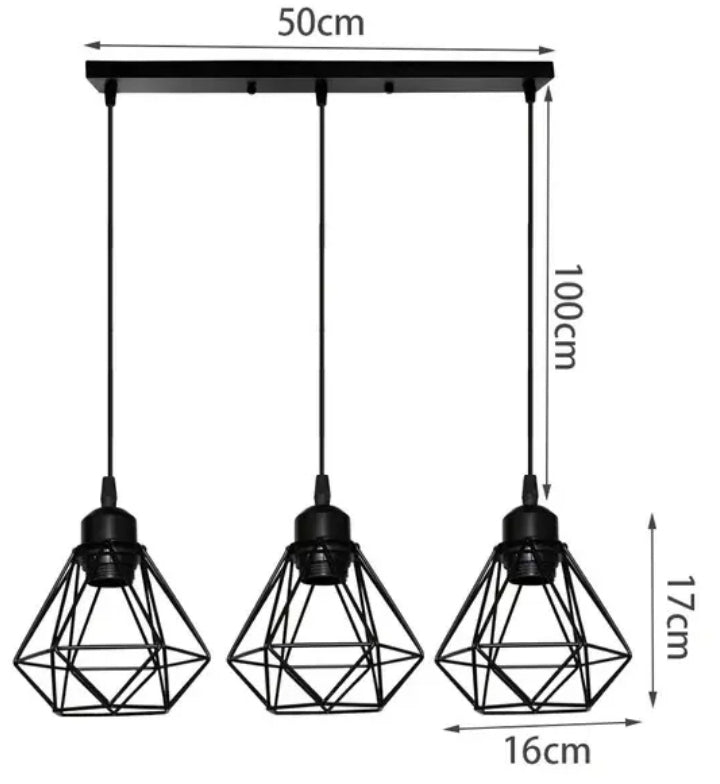 LÁMPARA COLGANTE PRISMA NEGRA DE 3LUCES BARRA