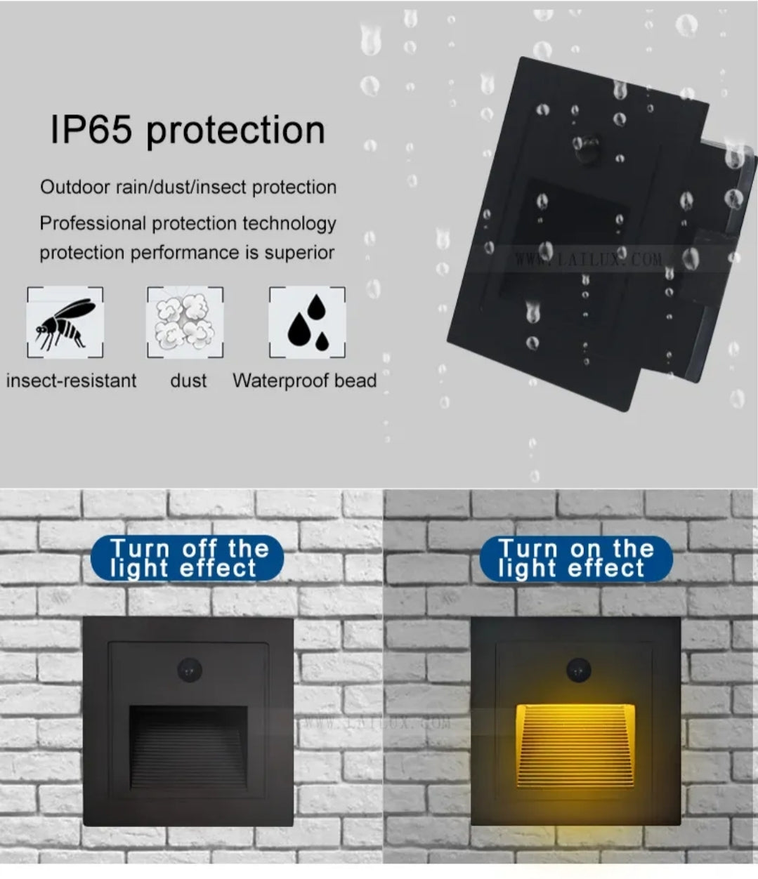 LUZ GUIA DE 3W CON SENSOR DE MOVIMIENTO IP45 NEGRA