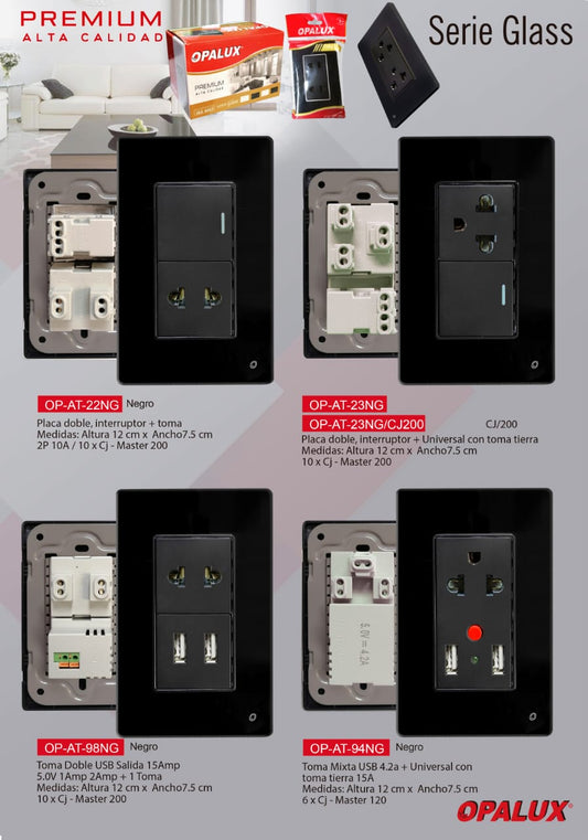 SERIE GLASS NEGRO TOMA+USB