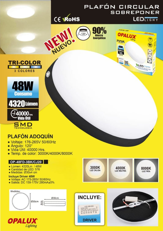PLAFÓN CIRCULAR TRICOLOR 48W