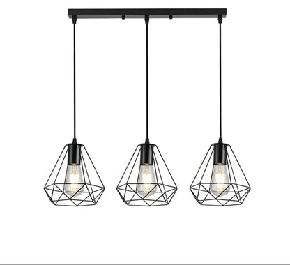 LÁMPARA COLGANTE PRISMA NEGRA DE 3LUCES BARRA