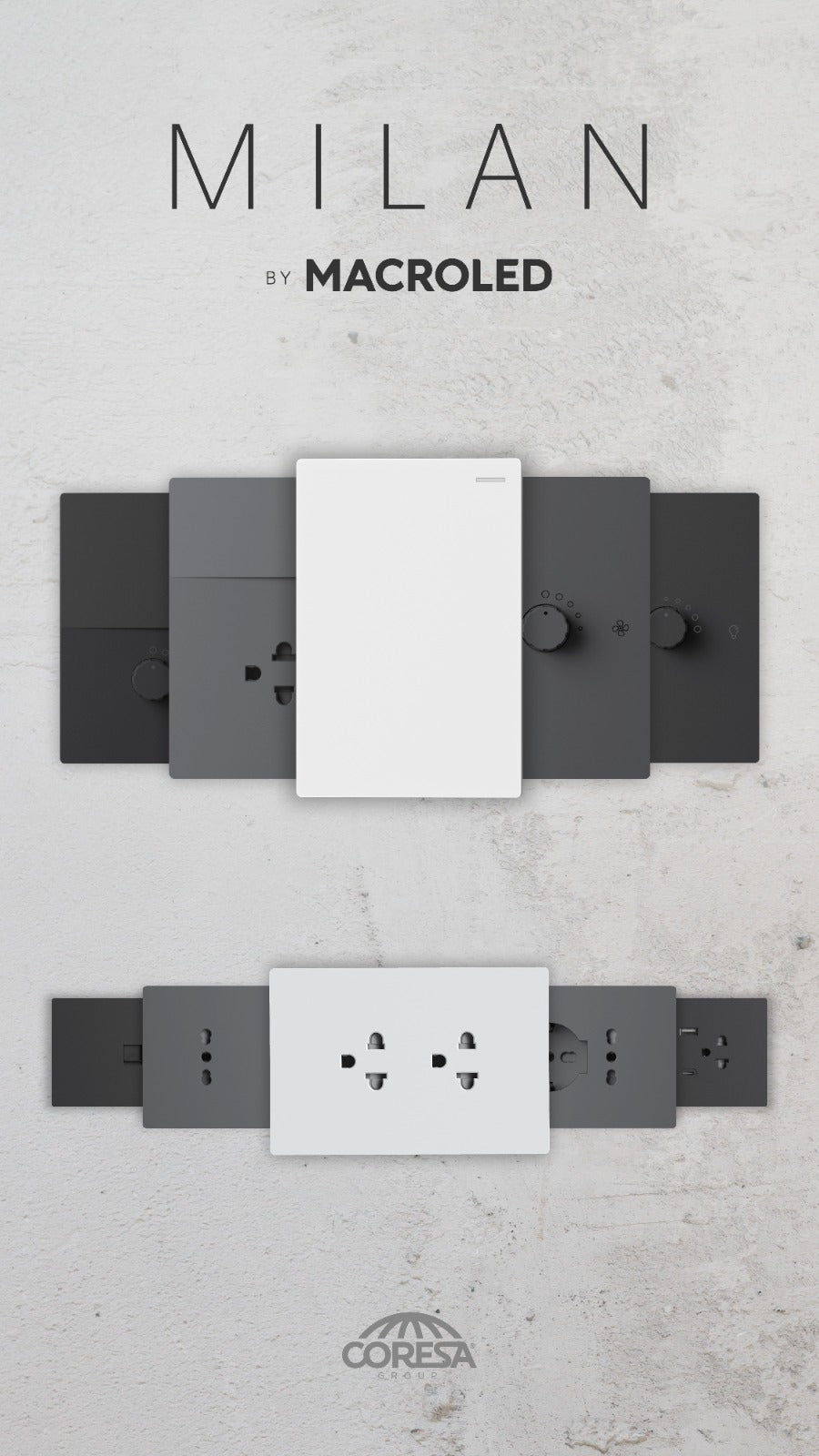 TOMACORRIENTES E INTERRUPTORES LINEA MILAN MACROLED
